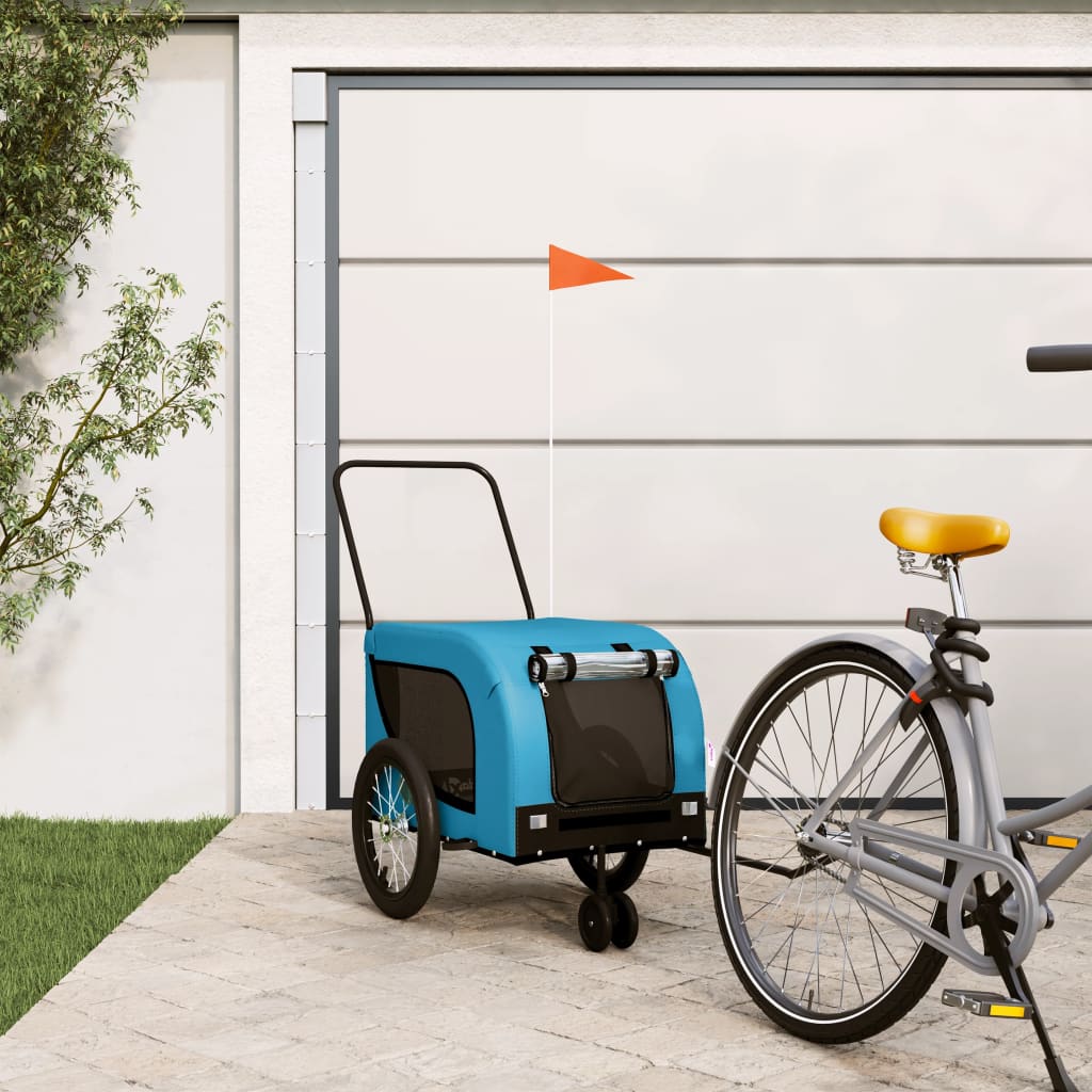Pet Bike Trailer Blue and Black Oxford Fabric and Iron - Discount Dealers