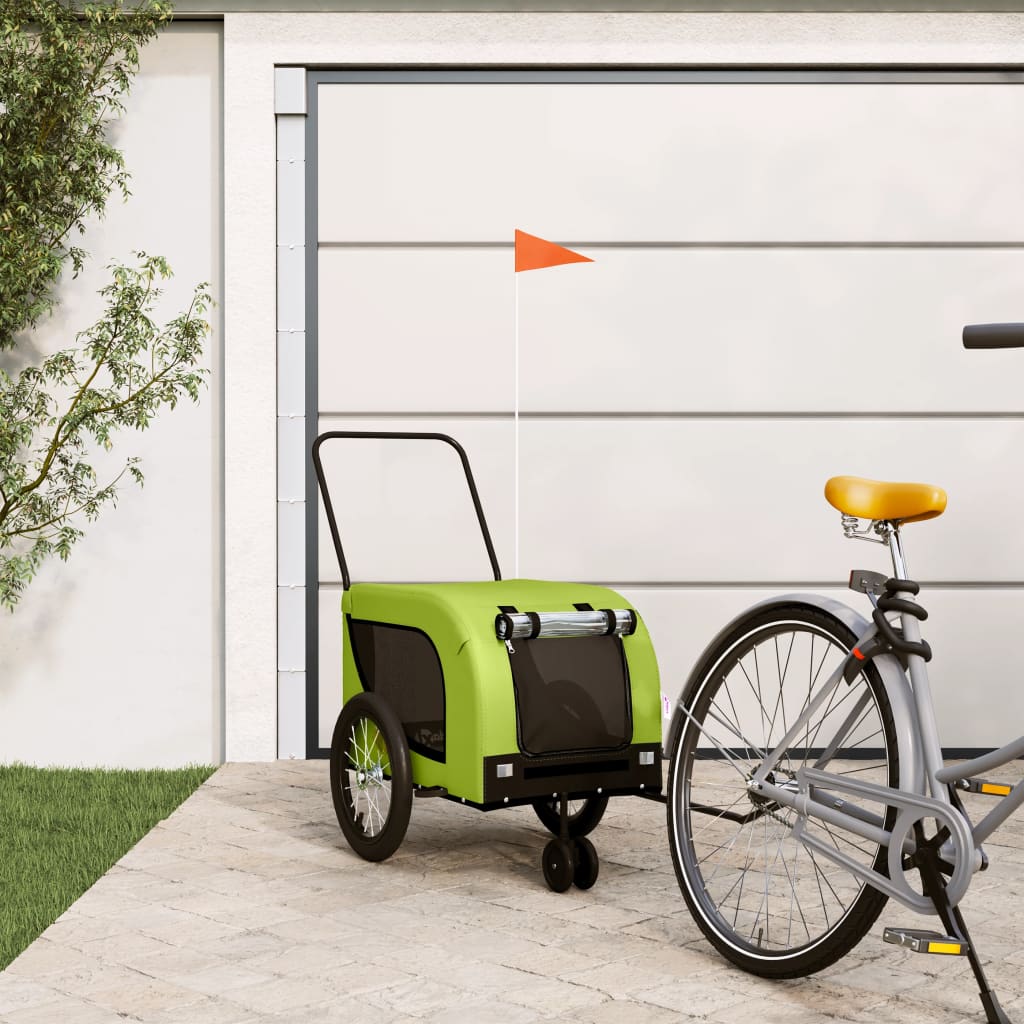Pet Bike Trailer Green and Black Oxford Fabric and Iron - Merkel Designers