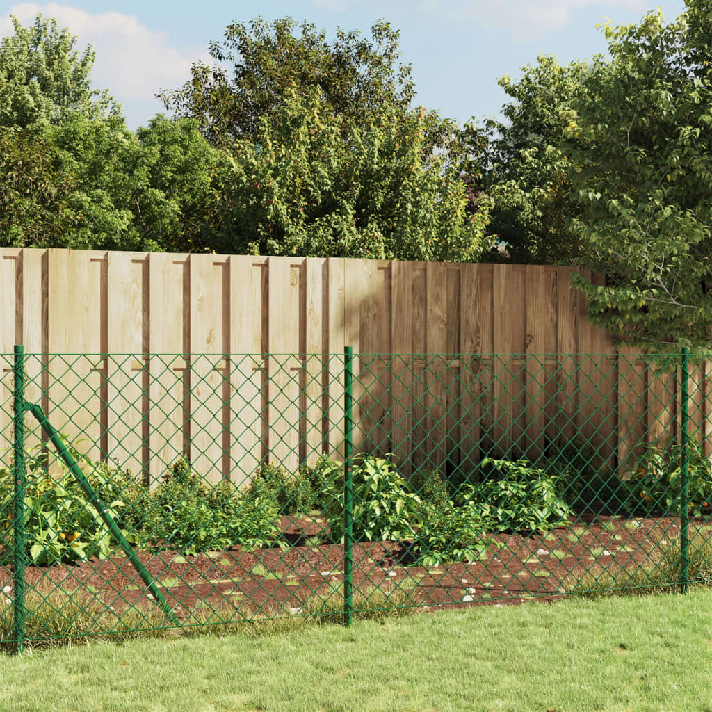 Chain Link Fence with Spike Anchors Green 0.8x25 m - Unbeatable Bargains