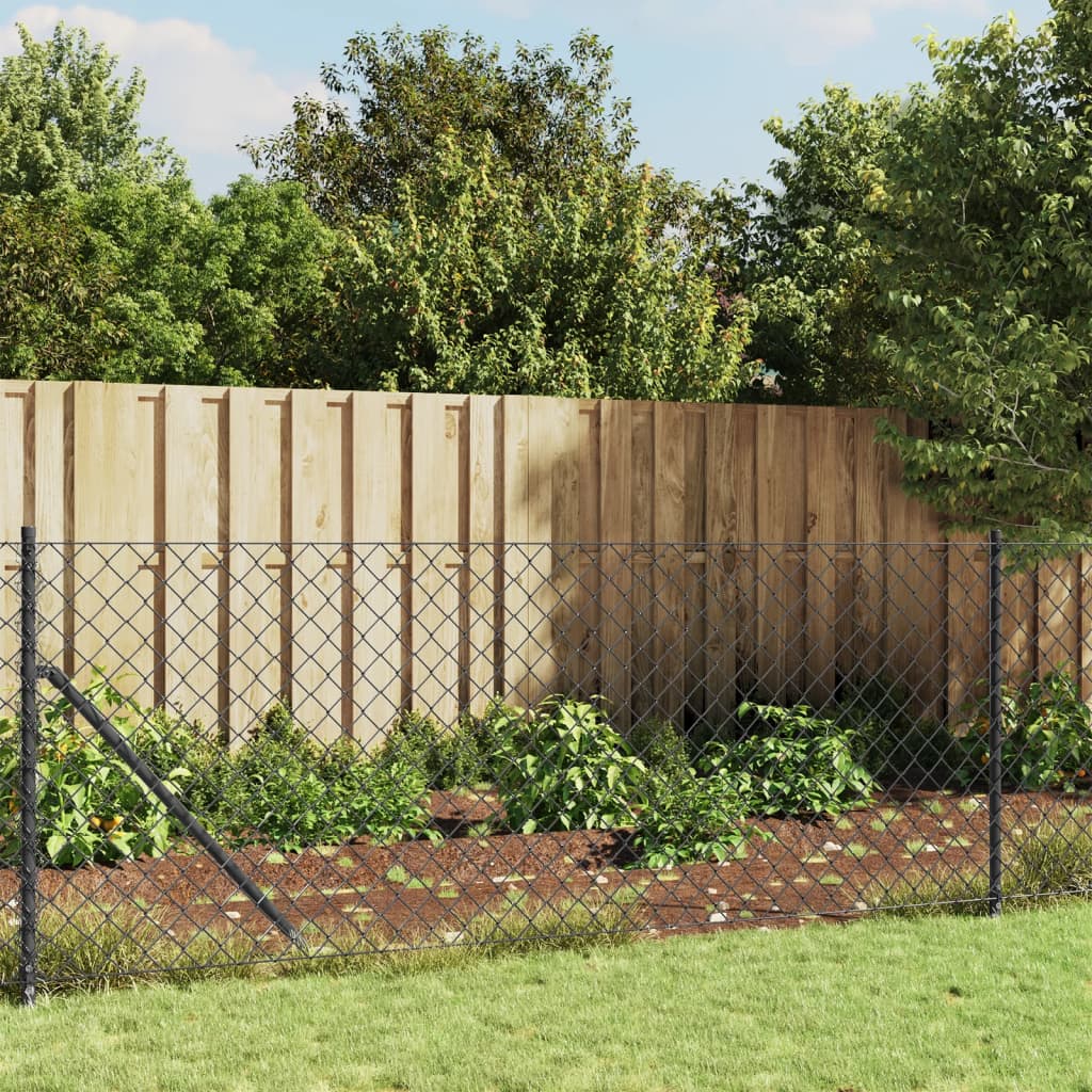 Chain Link Fence with Spike Anchors Anthracite 0.8x25 m - Decor Base