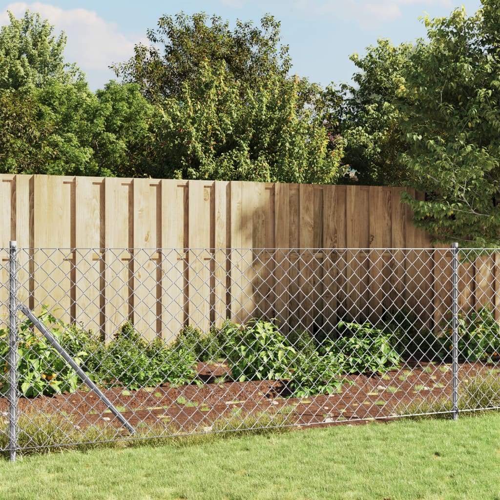 Chain Link Fence with Flange Silver 0.8x25 m - Decor Base