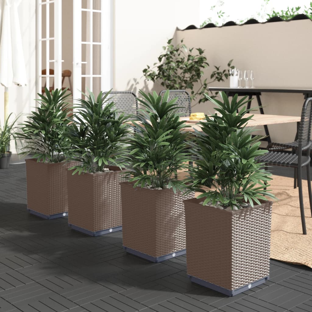 Planters 4 Pieces Brown 30x30x37 cm Polypropylene - Decor Base