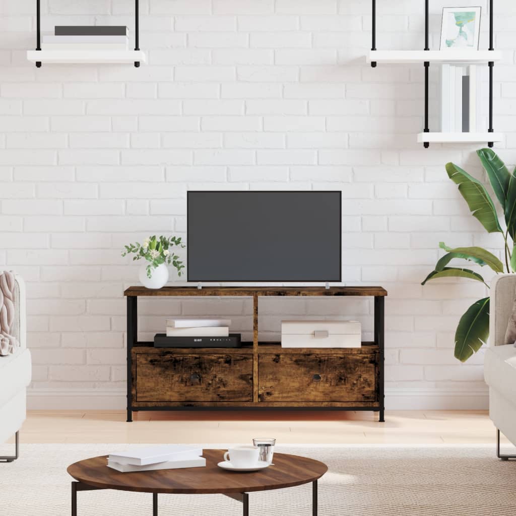TV Cabinet Smoked Oak 90x33x45 cm Engineered Wood&Iron - Millennium Furniture
