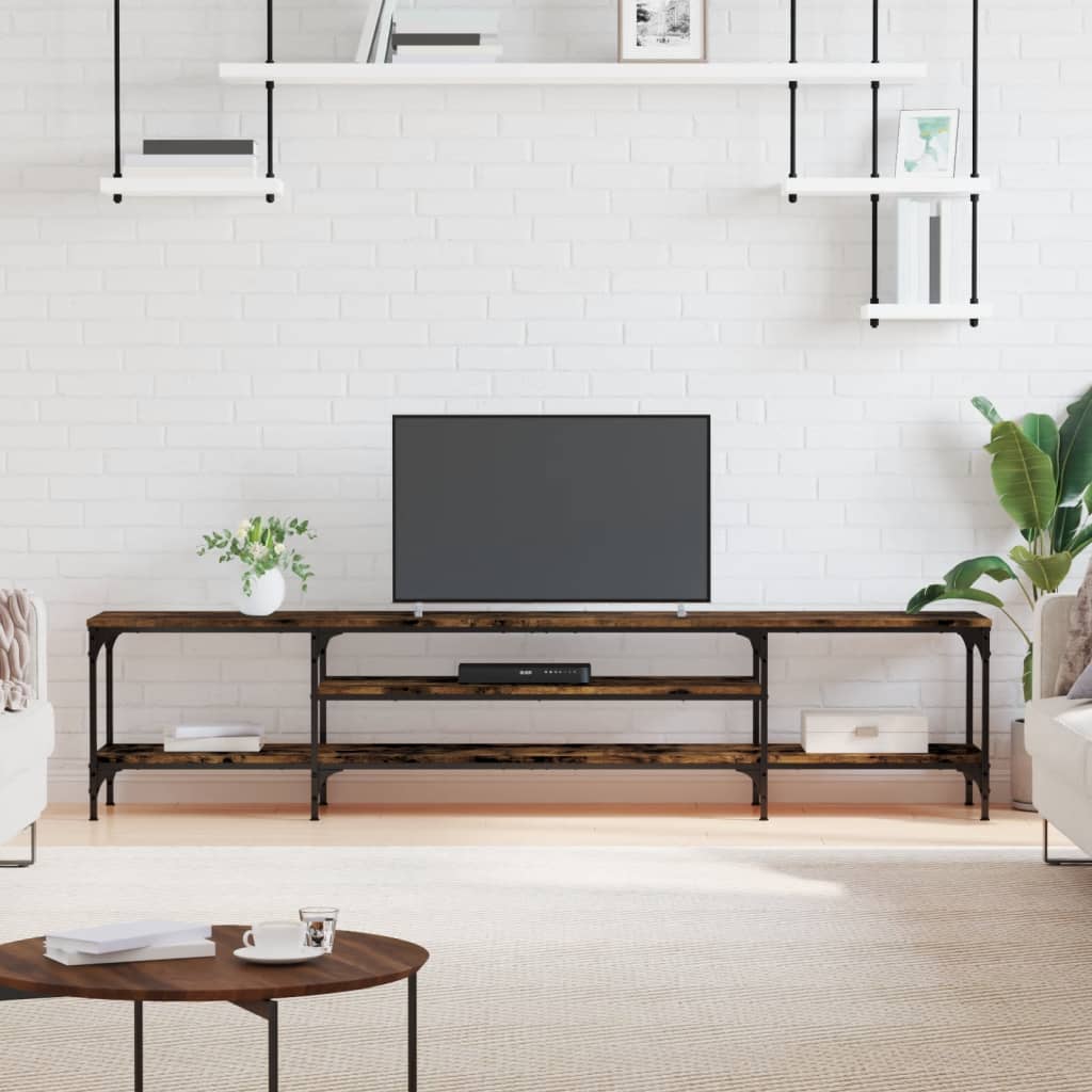 TV Cabinet Smoked Oak 201x35x45 cm Engineered Wood&Iron - The Home Maker