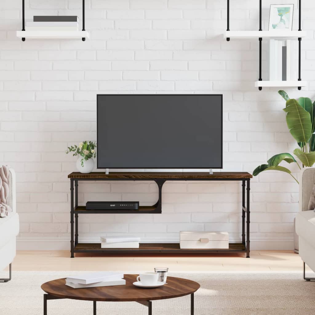 TV Cabinet Brown Oak 103x38x46.5 cm Engineered Wood and Steel - R and M Furniture