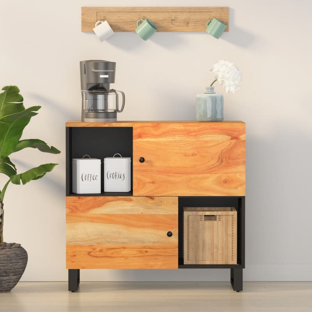 Sideboard with 2 Doors 80x33x75 cm Solid Wood Acacia - Unbeatable Bargains