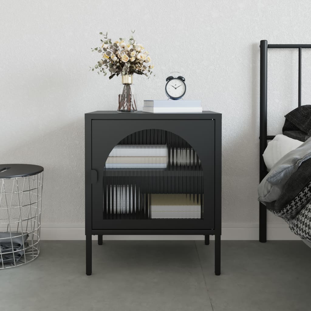Bedside Table - BRISTOL Nightstand Black 50cm - Merlin Deals