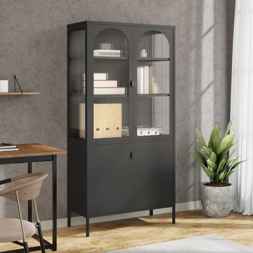 Highboard Black 90x40x180 cm Glass and Steel - Merlin Deals