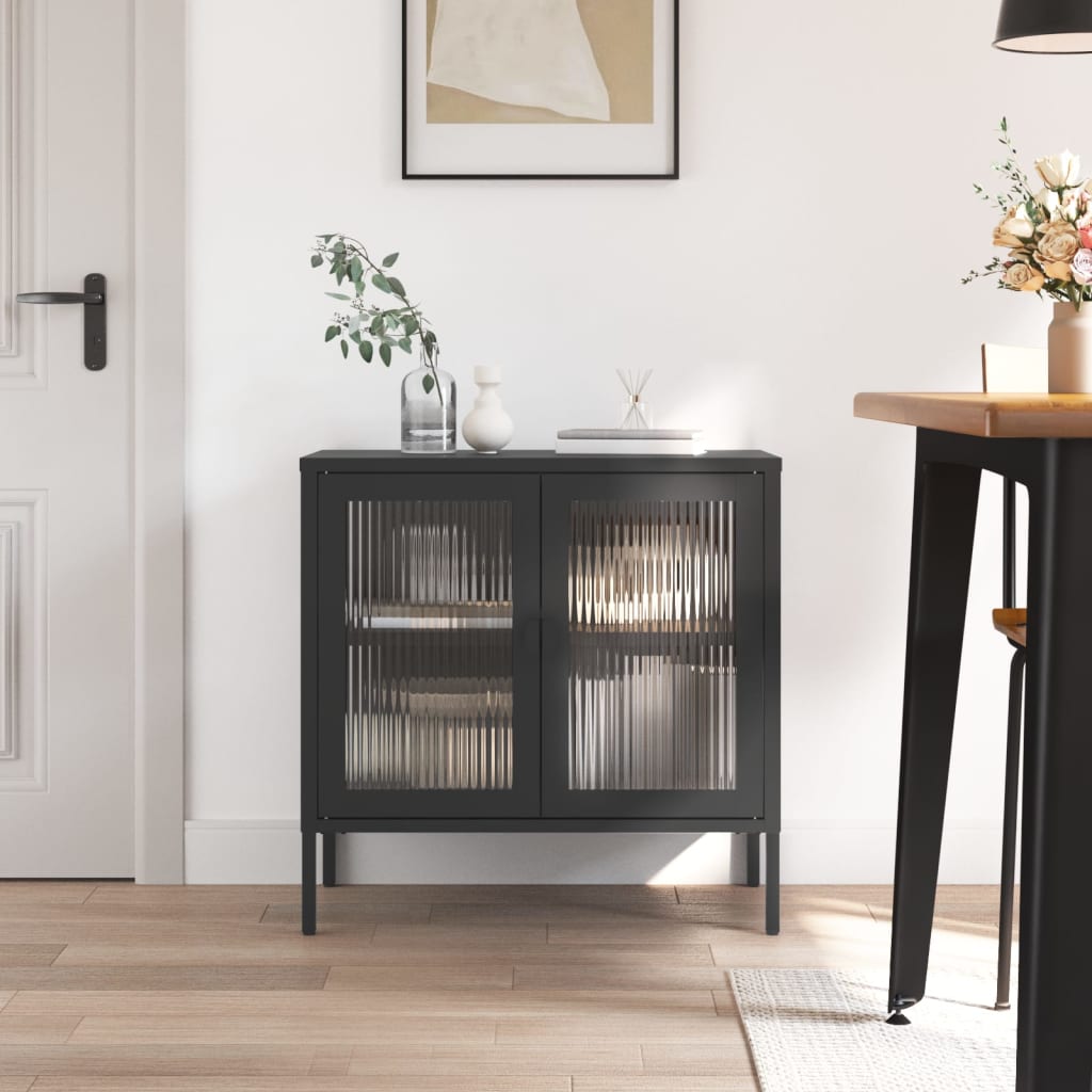 Sideboard Black 70x35x70 cm Glass and Steel - Tyrell & Tyrell