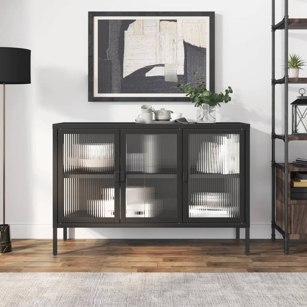 Sideboard Black 105x35x70 cm Glass and Steel - Merkel Designers