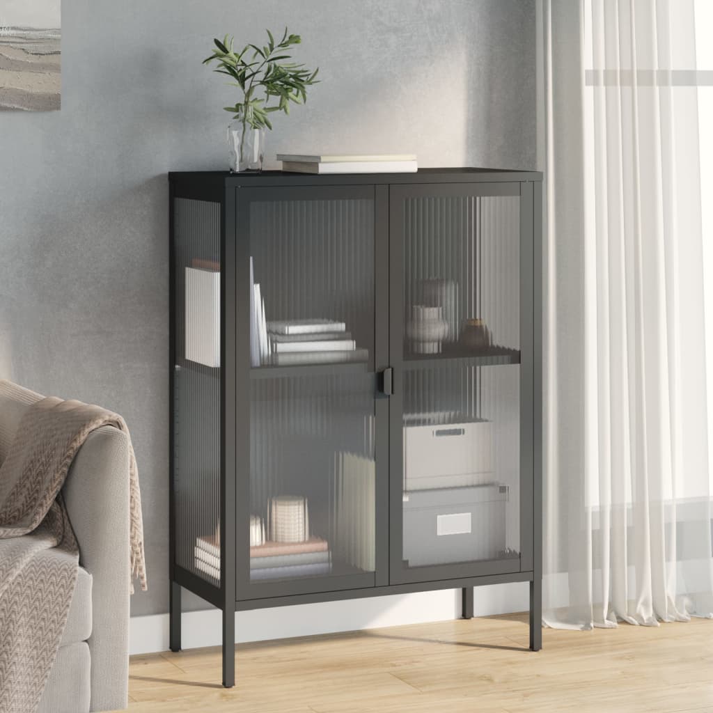 Sideboard Black 75x35x105 cm Glass and Steel - The Home Maker