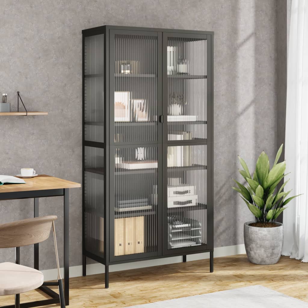 Highboard Black 85x40x180 cm Glass and Steel - Decor Base