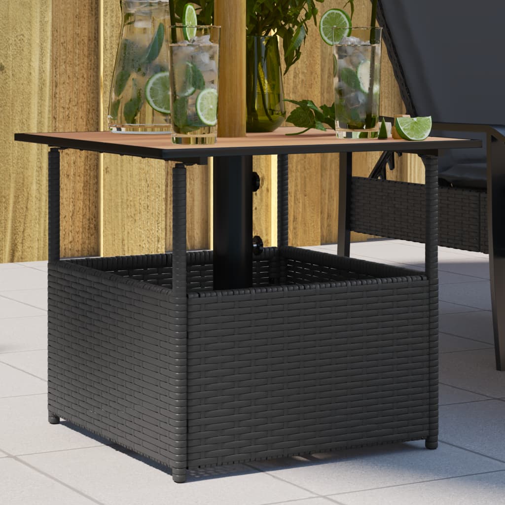 Garden Table with Parasol Hole Black 55x55x46.5 cm Poly Rattan - Discount Dealers
