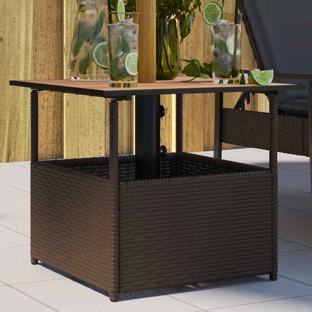 Garden Table with Parasol Hole Brown 55x55x46.5 cm Poly Rattan - Discount Dealers