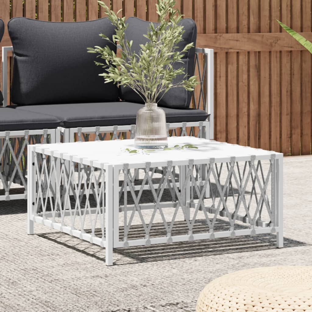 Garden Table White 70x70x34 cm Woven Fabric - Merkel Designers