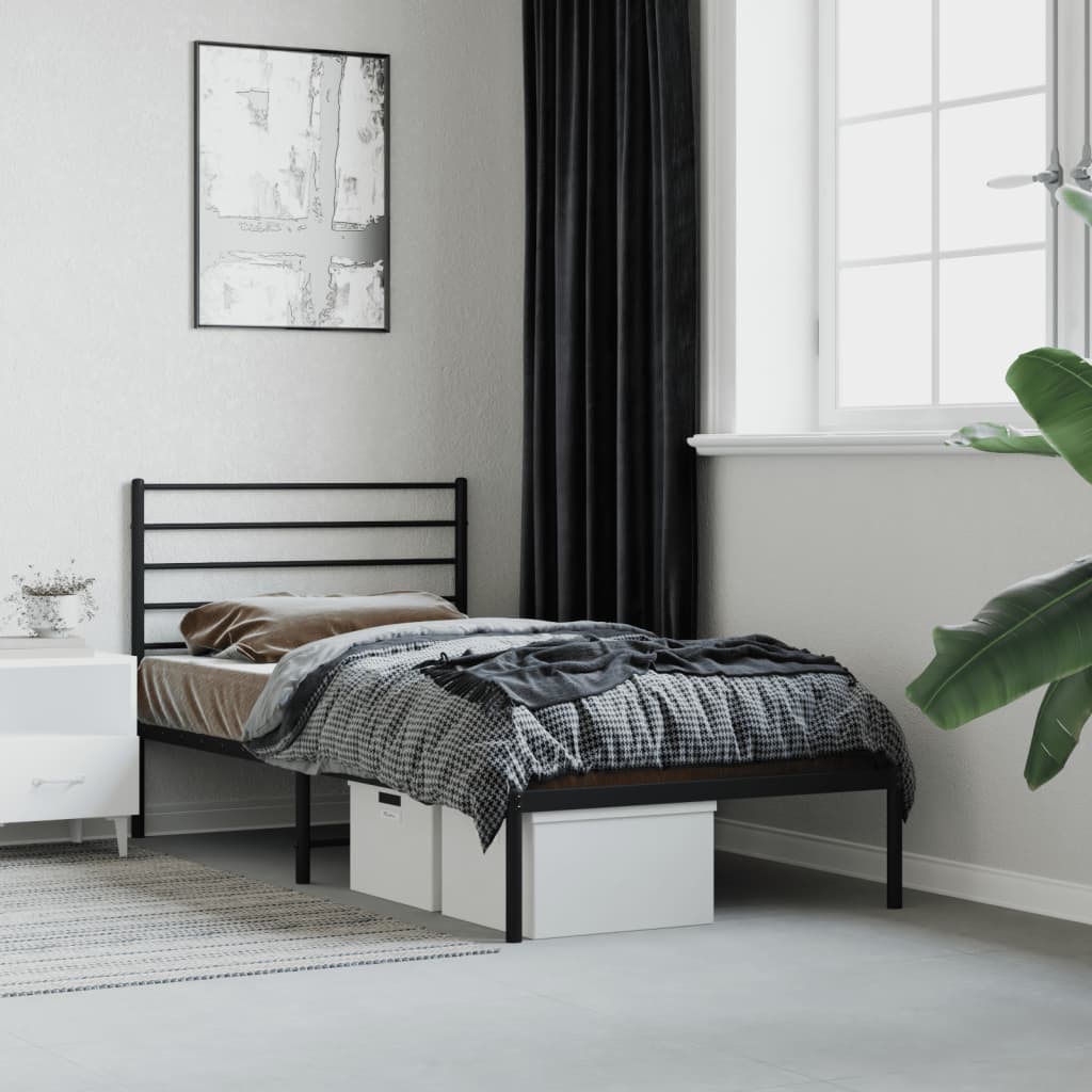 Metal Bed Frame with Headboard Black 100x190 cm - Direct Imports