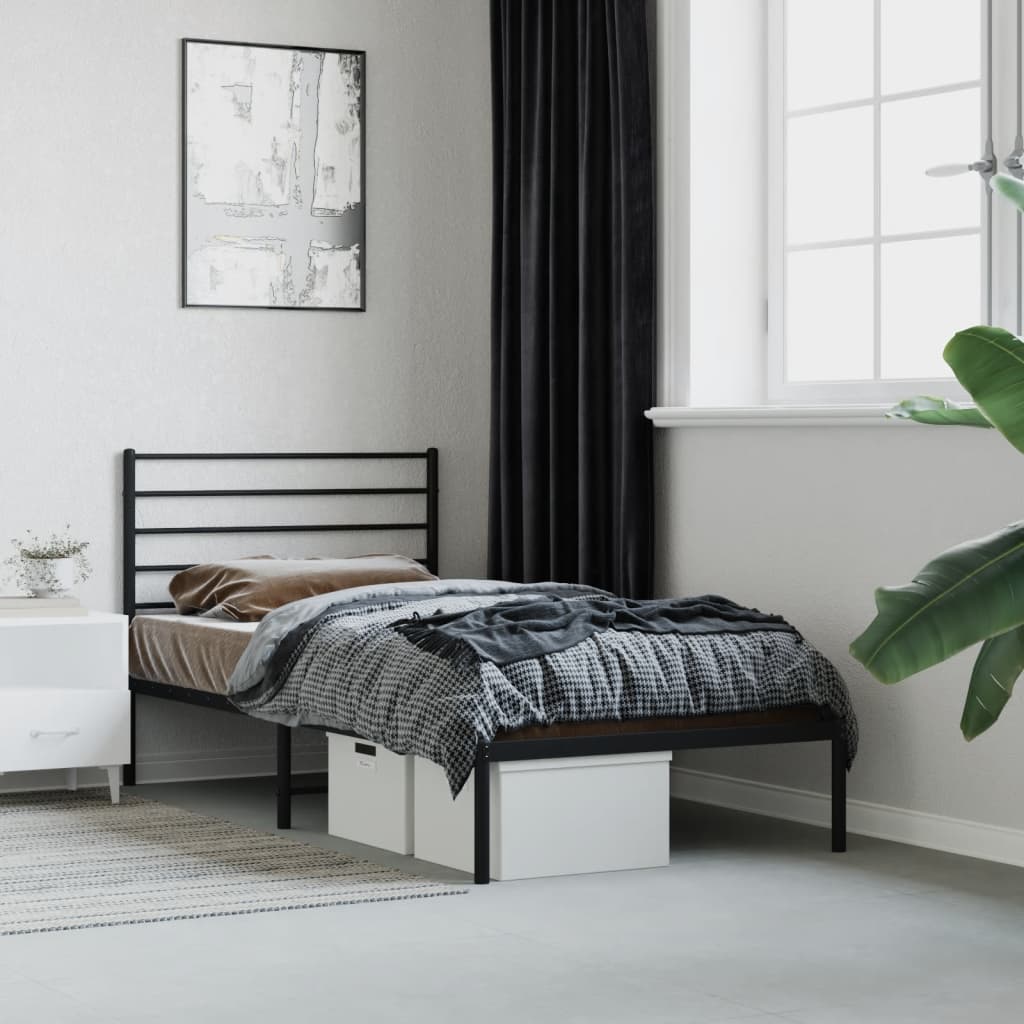 Metal Bed Frame with Headboard Black 100x200 cm - Merkel Designers
