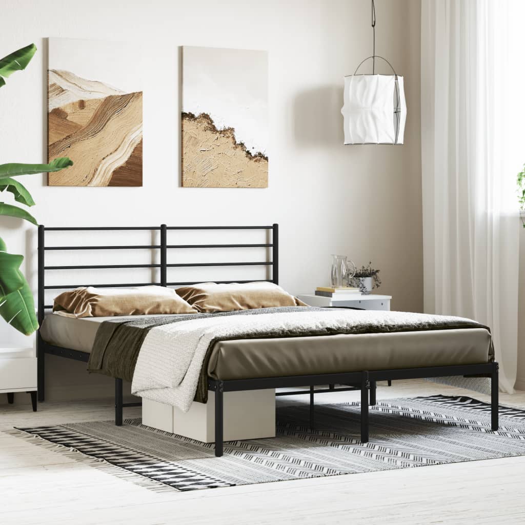 Metal Bed Frame with Headboard Black 120x190 cm Small Double - Merlin Deals