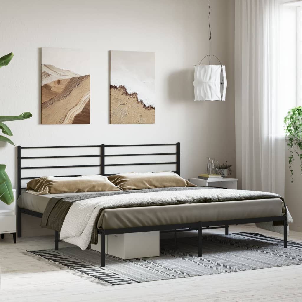 Metal Bed Frame with Headboard Black 180x200 cm Super King - Merkel Designers