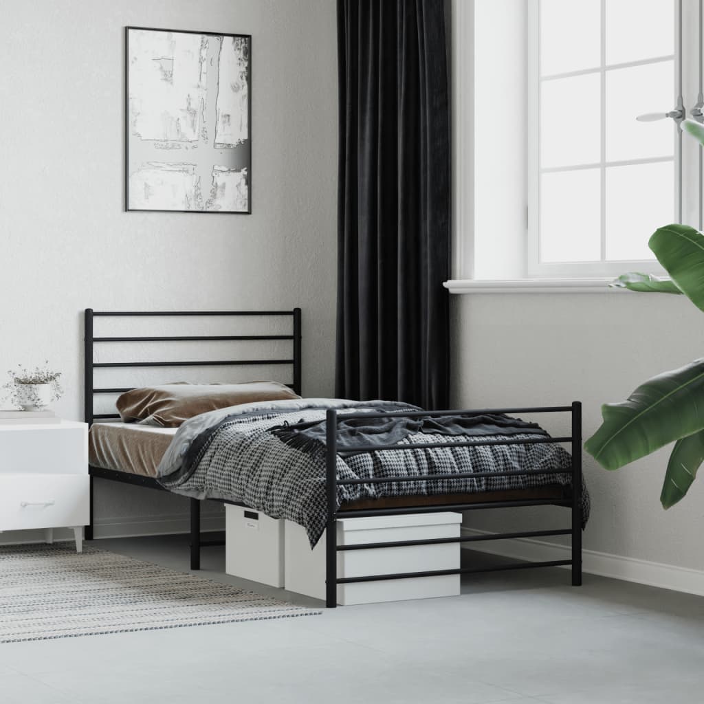 Metal Bed Frame with Headboard and Footboard Black 90x190 cm Single - Tyrell & Tyrell
