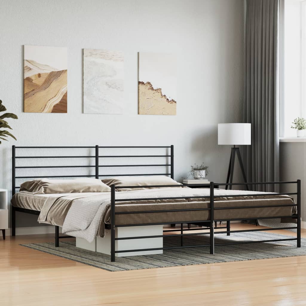 Metal Bed Frame with Headboard and Footboard Black 183x213 cm - Unbeatable Bargains