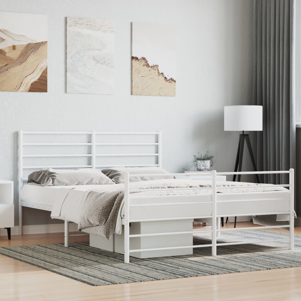 Metal Bed Frame with Headboard and Footboard White 135x190 cm 4FT6 Double - All Things Good