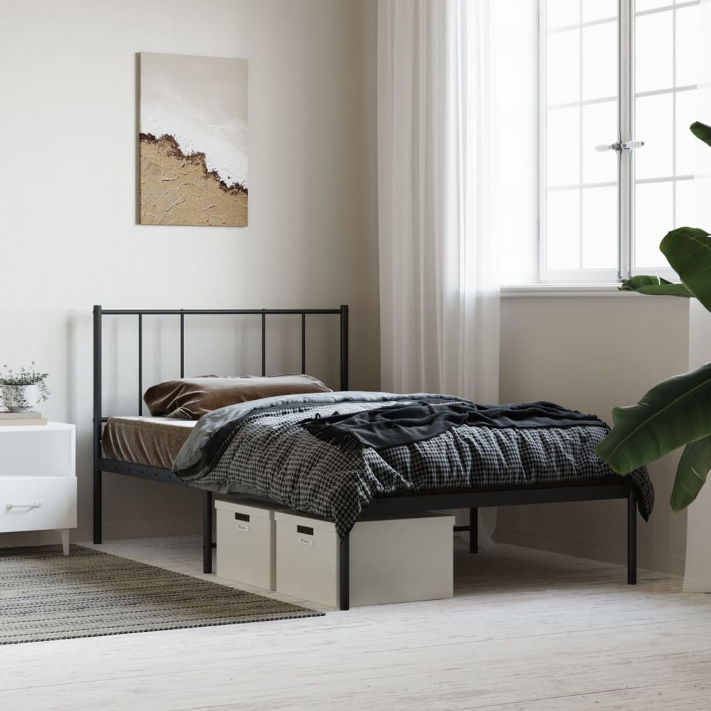 Metal Bed Frame with Headboard Black 90x190 cm 3FT Single - Tyrell & Tyrell