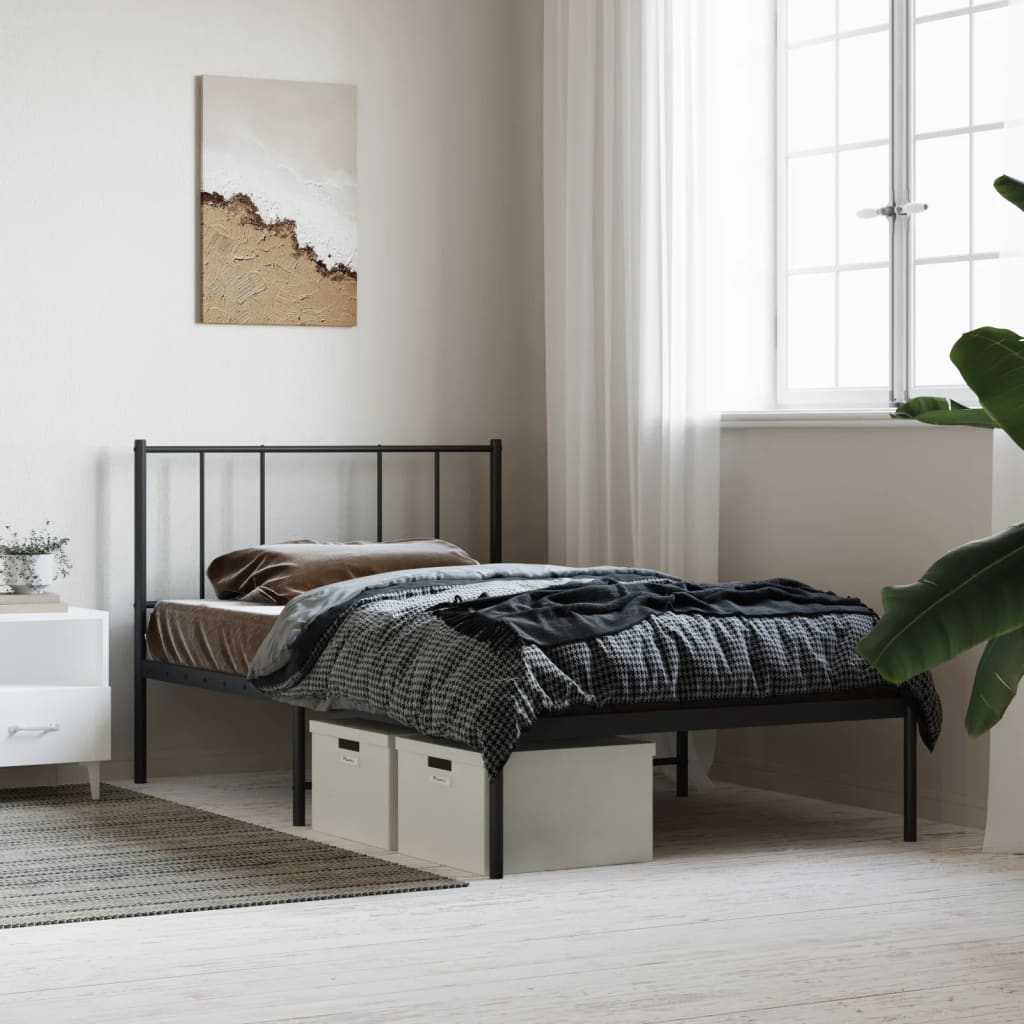 Metal Bed Frame with Headboard Black 90x200 cm - Merkel Designers