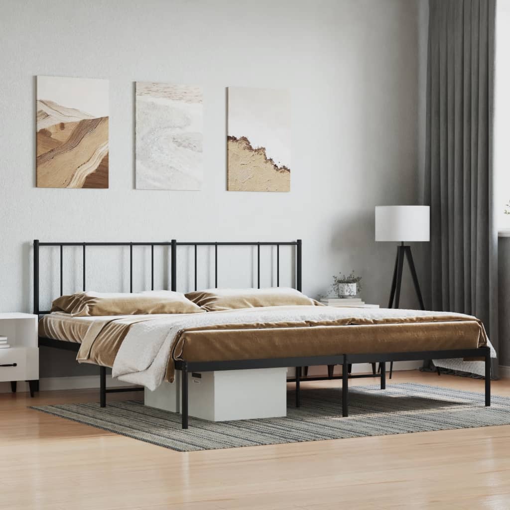 Metal Bed Frame with Headboard Black 200x200 cm - Tyrell & Tyrell