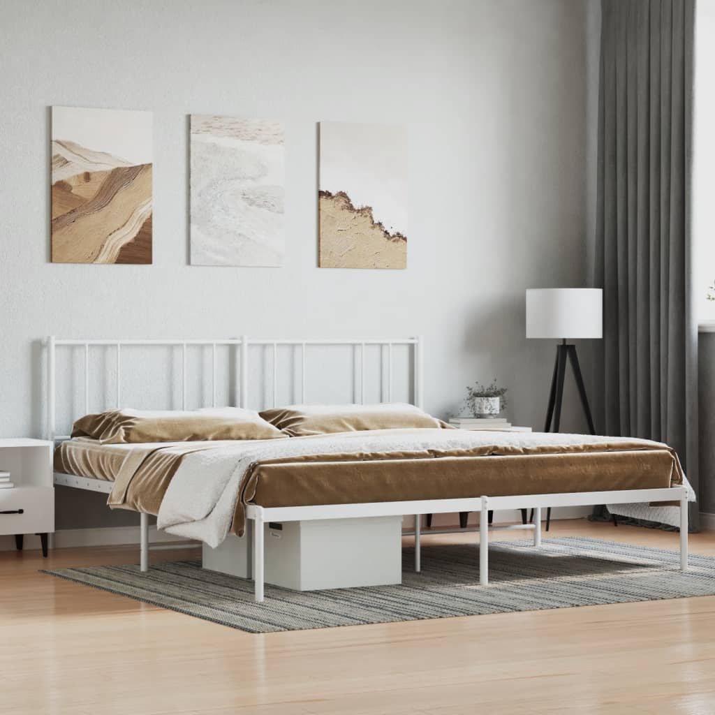 Metal Bed Frame with Headboard White 200x200 cm - Merkel Designers