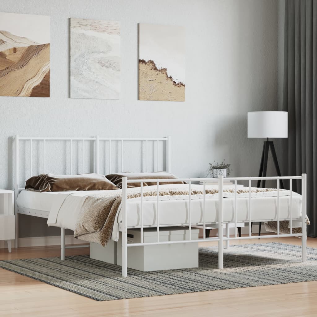 Metal Bed Frame with Headboard and Footboard White 150x200 cm King Size - The Home Maker