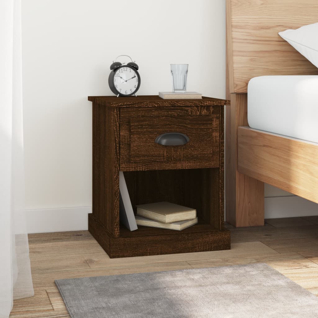 Bedside Table - DESIO 2 Piece Nightstand Brown Oak 39cm - Unbeatable Bargains