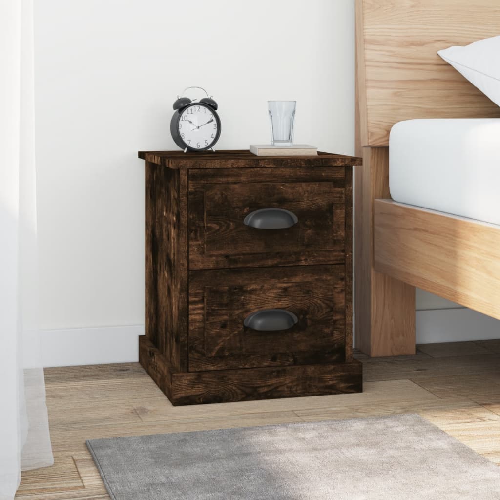 Bedside Table - DESIO 2 Piece Nightstand Smoked Oak 39cm - Unbeatable Bargains