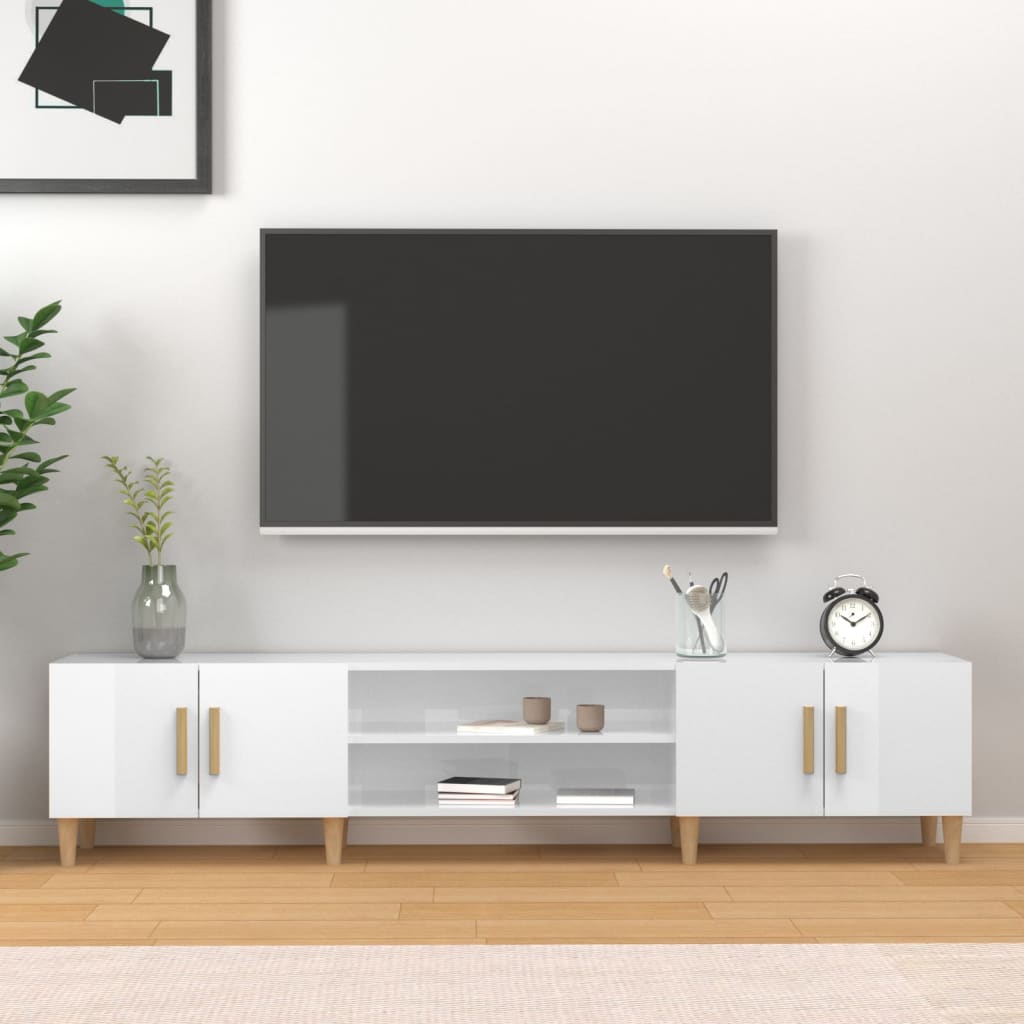 TV Cabinet High Gloss White 180x31.5x40 cm Engineered Wood - Sid & Sam