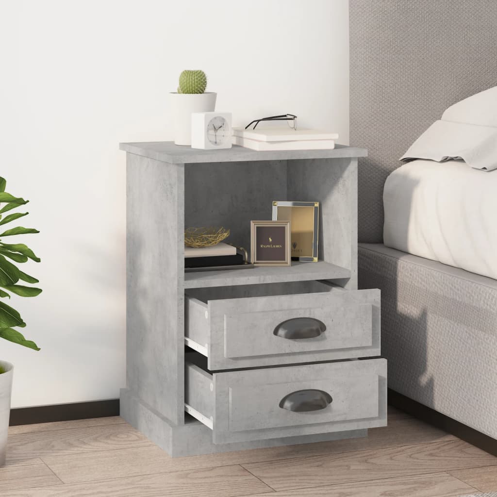 Bedside Table - HOLLAND 2 Piece Nightstand Concrete Grey 43cm - Merkel Designers
