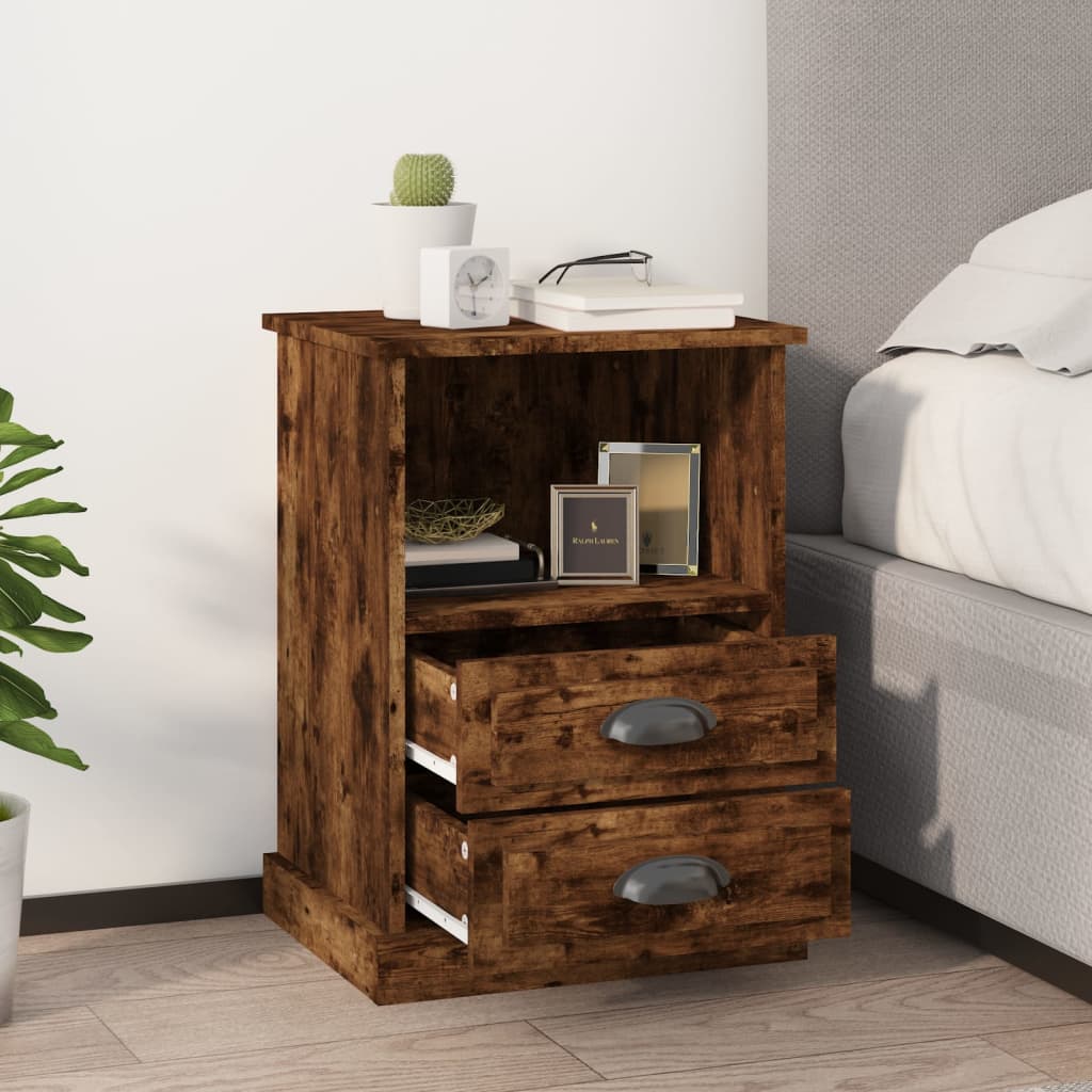 Bedside Table - HOLLAND 2 Piece Nightstand Smoked Oak 43cm - Millennium Furniture