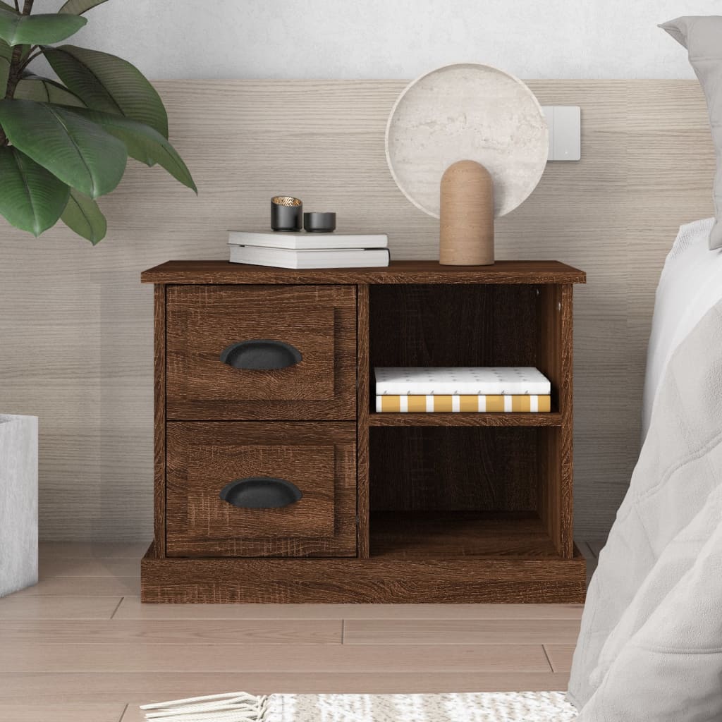 Bedside Table - ATLANTA Nightstand Brown Oak 60cm - Unbeatable Bargains