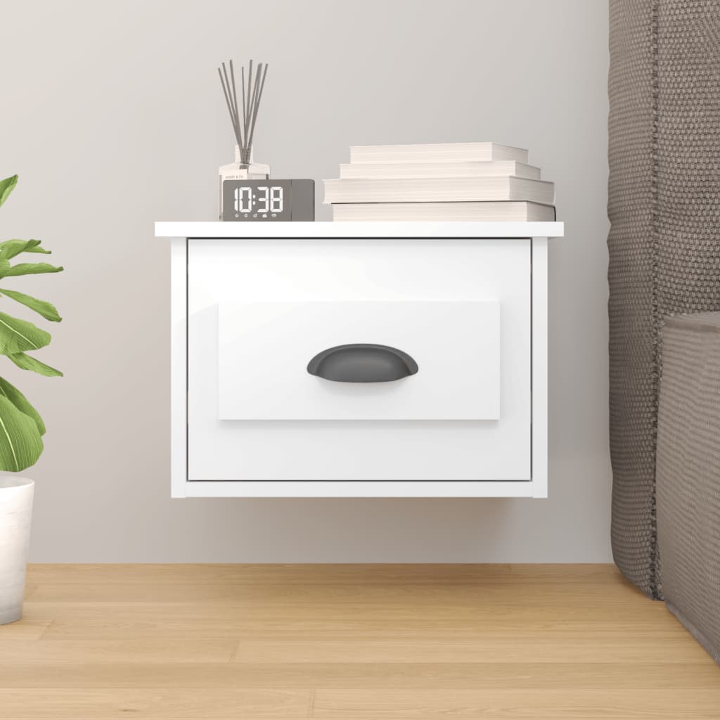 Bedside Table - LAWRENCE Nightstand High Gloss White 41.5cm - Merlin Deals