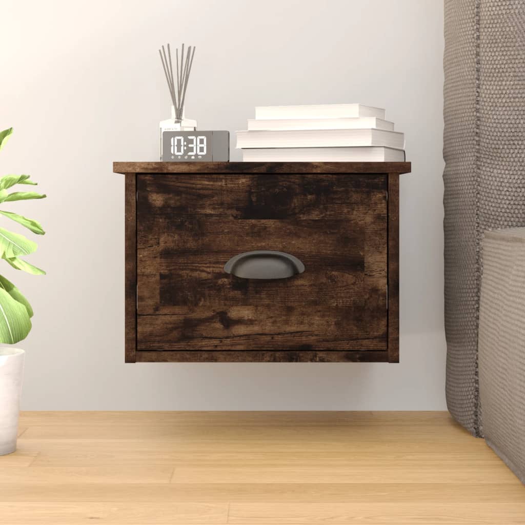 Wall-mounted Bedside Cabinet Smoked Oak 41.5x36x28cm - Sid & Sam