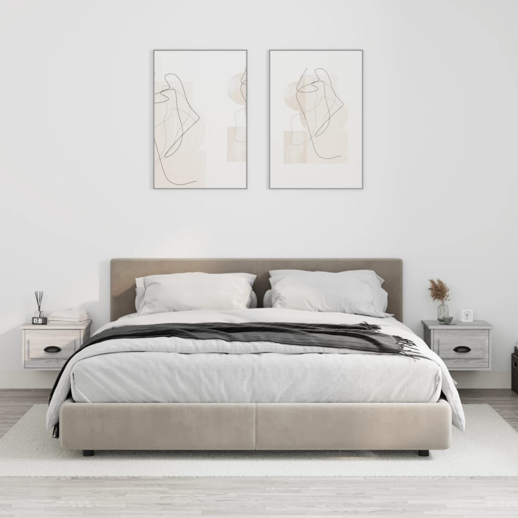 Bedside Table - LAWRENCE 2 Piece Nightstand Grey Sonoma 41.5cm - Merkel Designers