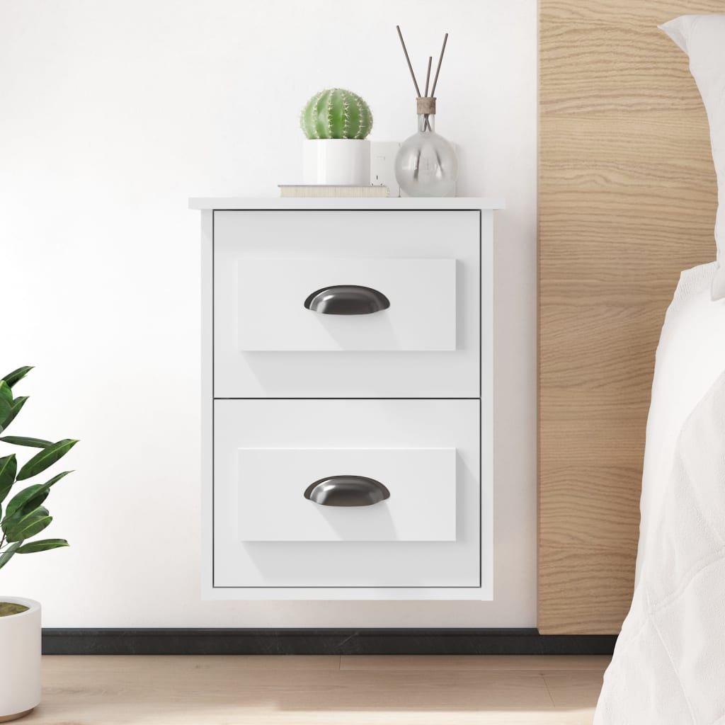Wall-mounted Bedside Cabinet White 41.5x36x53cm - R and M Furniture
