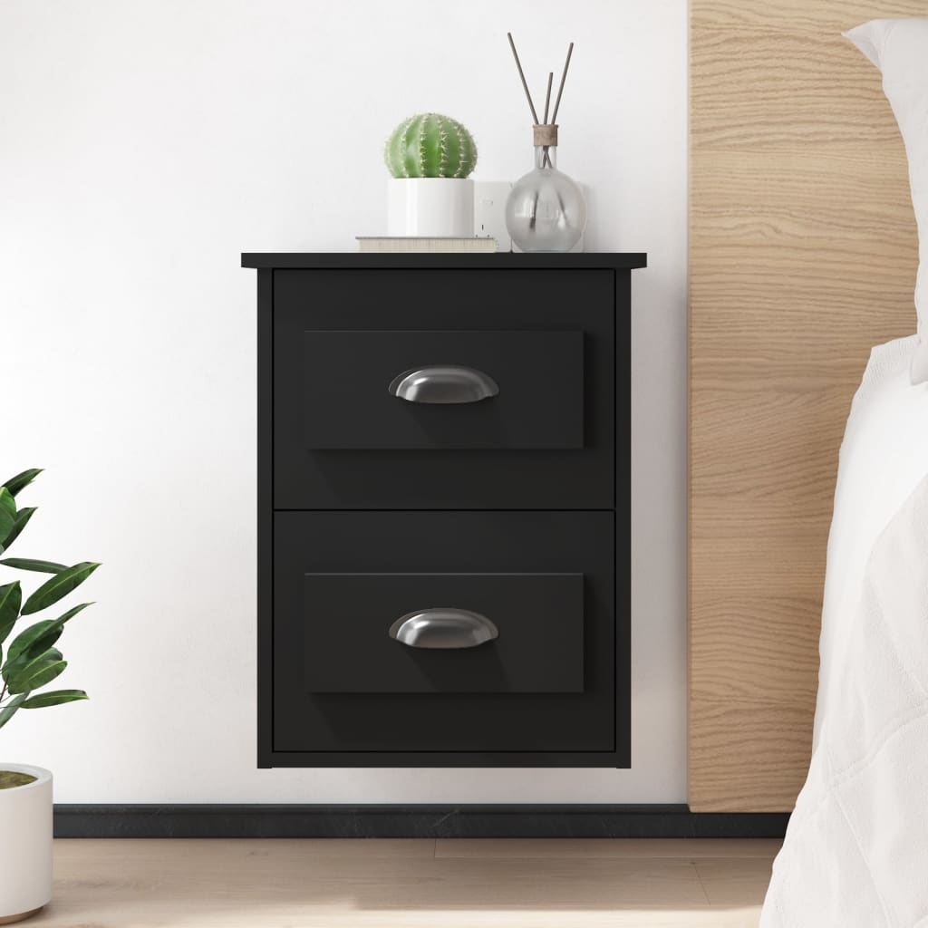Wall-mounted Bedside Cabinets 2 pcs Black 41.5x36x53cm - Decor Base