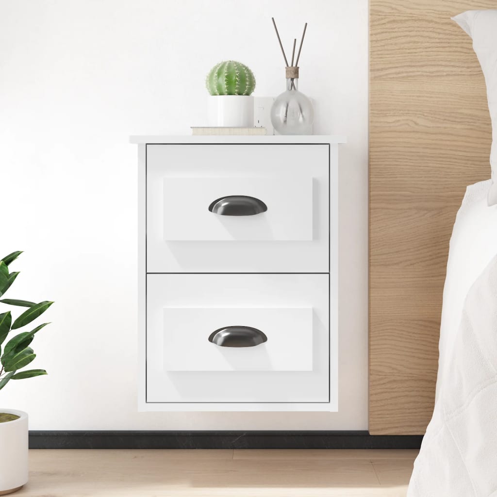 Bedside Table - LAREDO Nightstand High Gloss White 41.5cm - Unbeatable Bargains
