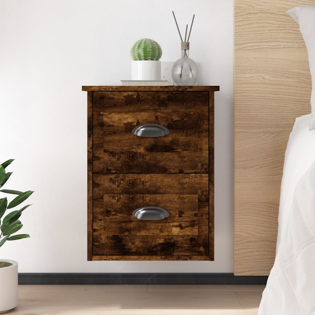 Bedside Table - LAREDO 2 Piece Nightstand Smoked Oak 41.5cm - Millennium Furniture