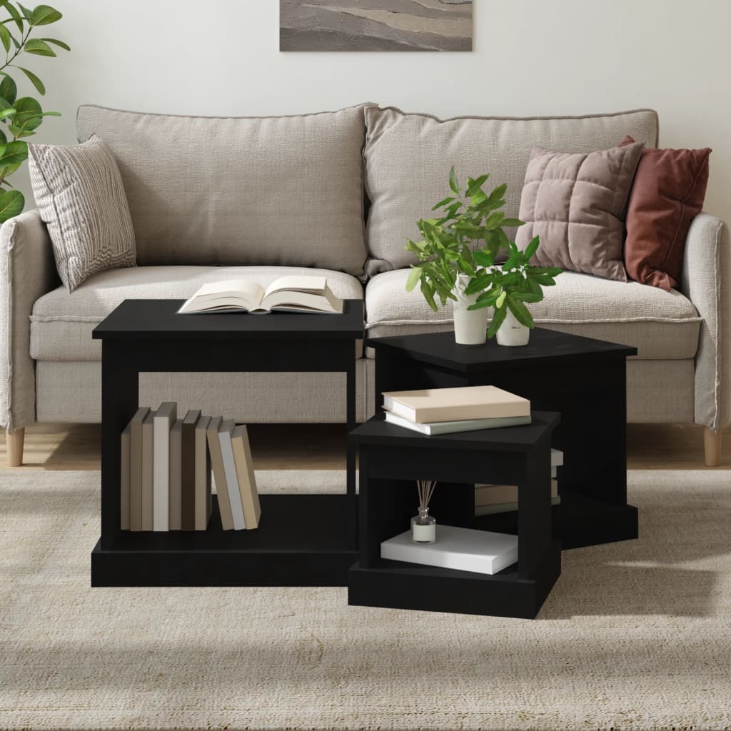 Nesting Tables 3 pcs Black Engineered Wood - Unbeatable Bargains