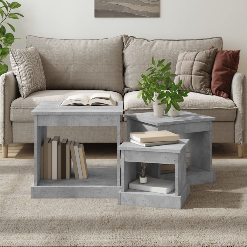 Coffee Tables 3 pcs Concrete Grey Engineered Wood - Merlin Deals