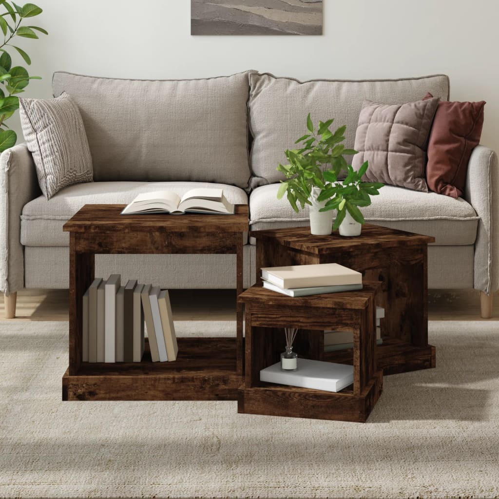 Nesting Tables 3 pcs Smoked Oak Engineered Wood - Tyrell & Tyrell