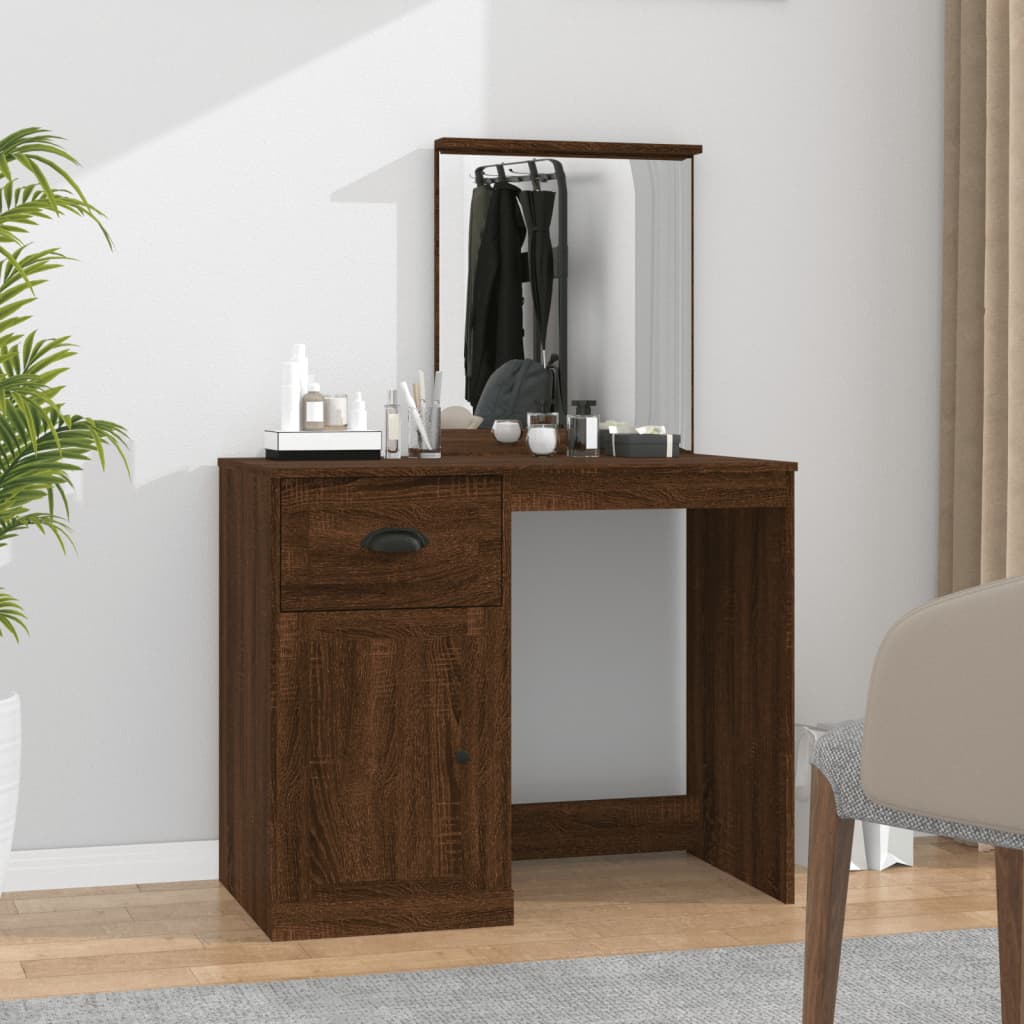 Dressing Table with Mirror Brown Oak 90x50x132.5 cm Engineered Wood - Sid & Sam