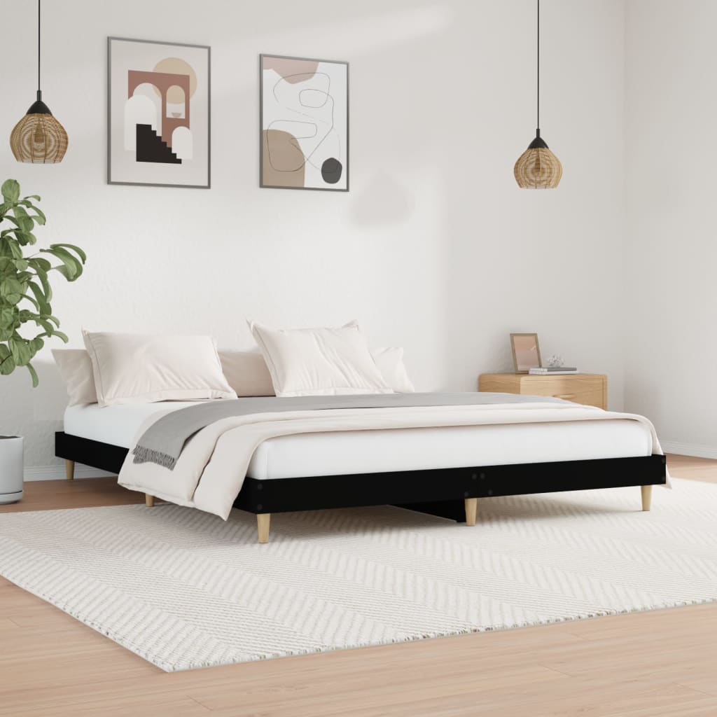 Bed Frame Black 120x200 cm Engineered Wood - All Things Good