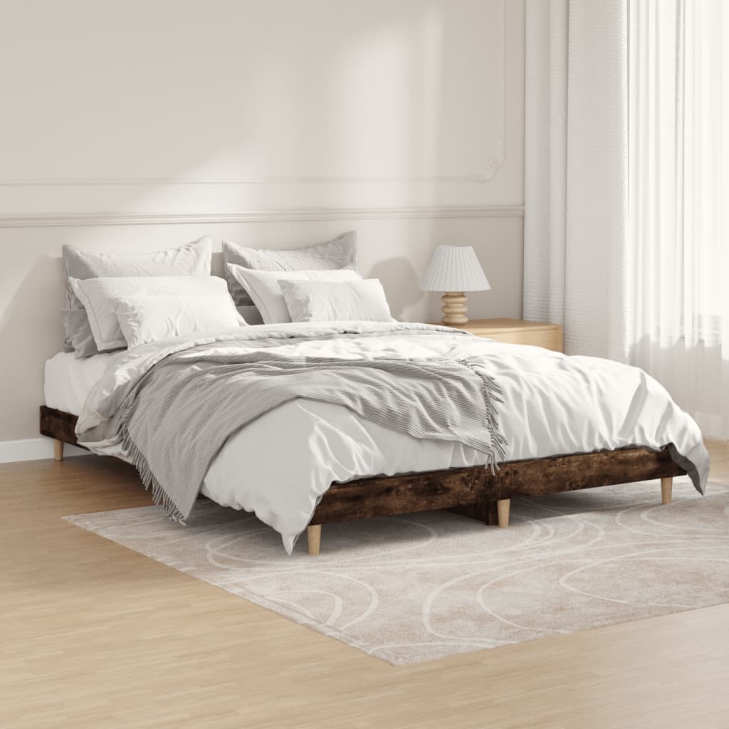Bed Frame Smoked Oak 135x190 cm Engineered Wood - Brittle & Co